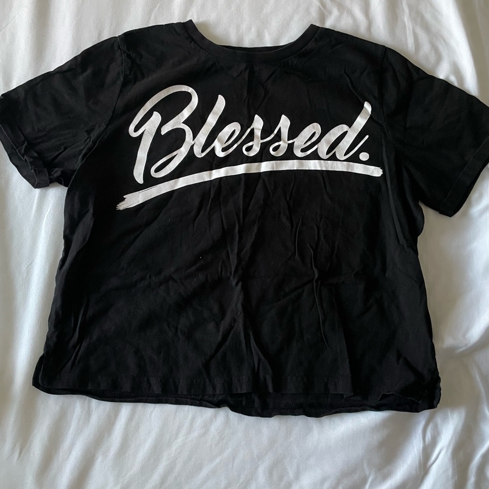 Forever 21 Plus Black Blessed Graphic‎ Tee Cuffed Sleeve Cotton Top 0X